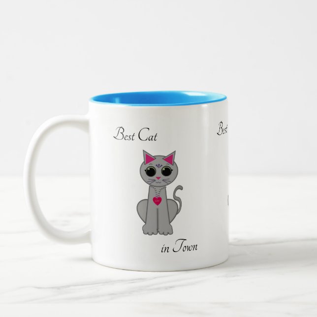 Caneca De Café Em Dois Tons Gato Cinza Fofo (Esquerda)