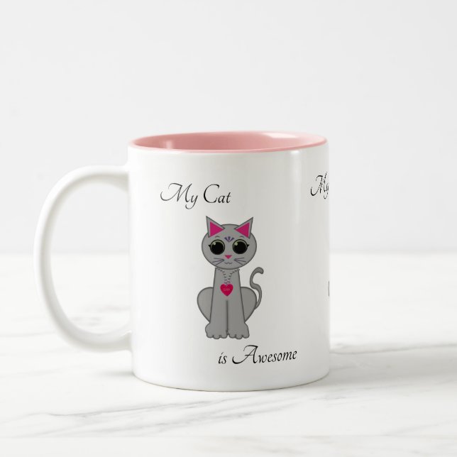 Caneca De Café Em Dois Tons Gato Cinza Fofo (Esquerda)