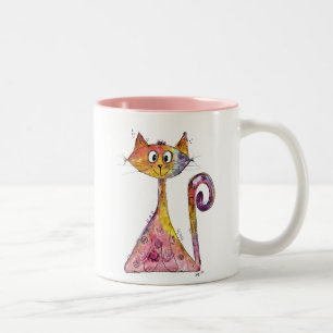 Caneca De Café Em Dois Tons Gato Cinzento, Rosa, Branco