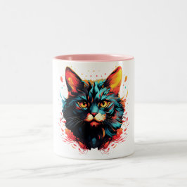 Caneca De Café Em Dois Tons Gato Colorido
