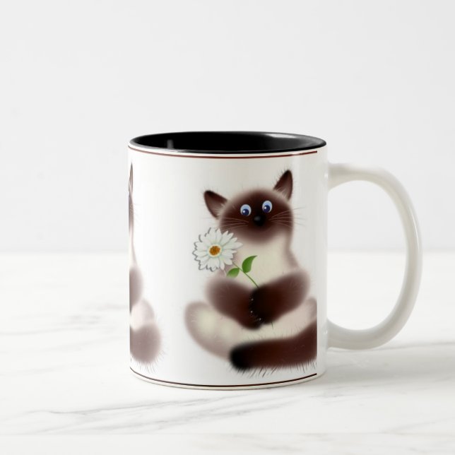 Caneca De Café Em Dois Tons Gato com Flor (Direita)