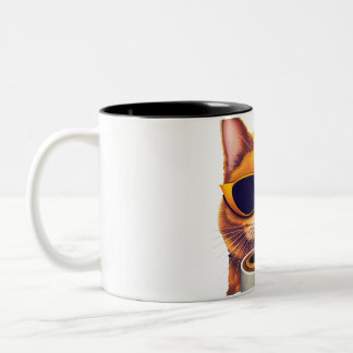 Caneca De Café Em Dois Tons gato com óculos café de bebendo