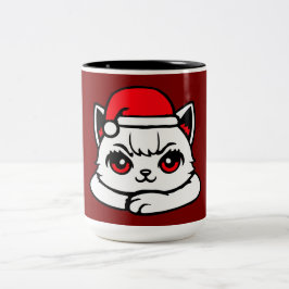Caneca De Café Em Dois Tons Gato Confidente Chapéu de Papai Noel Braços Cruzad