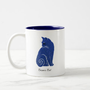 Caneca De Café Em Dois Tons Gato Cósmico Azul