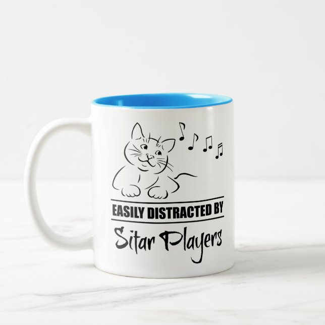 Caneca De Café Em Dois Tons Gato curioso facilmente distraído por jogadores de (Esquerda)