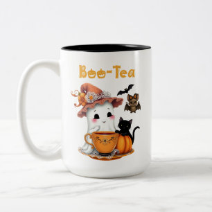 Caneca De Café Em Dois Tons Gato de Bat Ghost Bat de Boo-Tea de Halloween