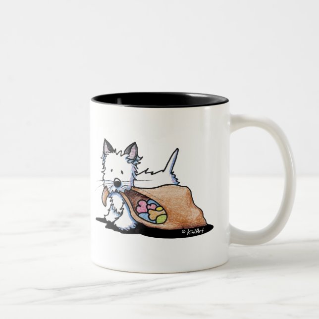 Caneca De Café Em Dois Tons Gato de Cachorro do Halloween Westie (Direita)