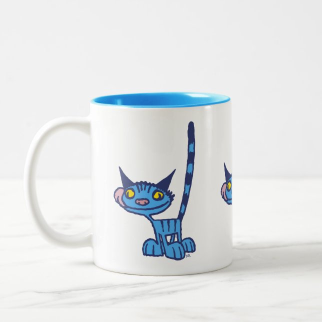 Caneca De Café Em Dois Tons Gato de Cartografia Azul legal (Esquerda)