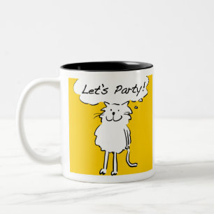 Caneca De Café Em Dois Tons Gato de Cartoon Engraçado quer festejar