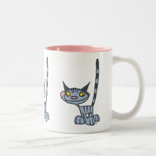 Caneca De Café Em Dois Tons Gato de Cartoons de Cinza legal