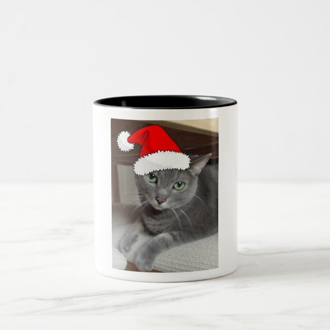 Caneca De Café Em Dois Tons Gato de Cinza Azul Russo Natal (Centro)