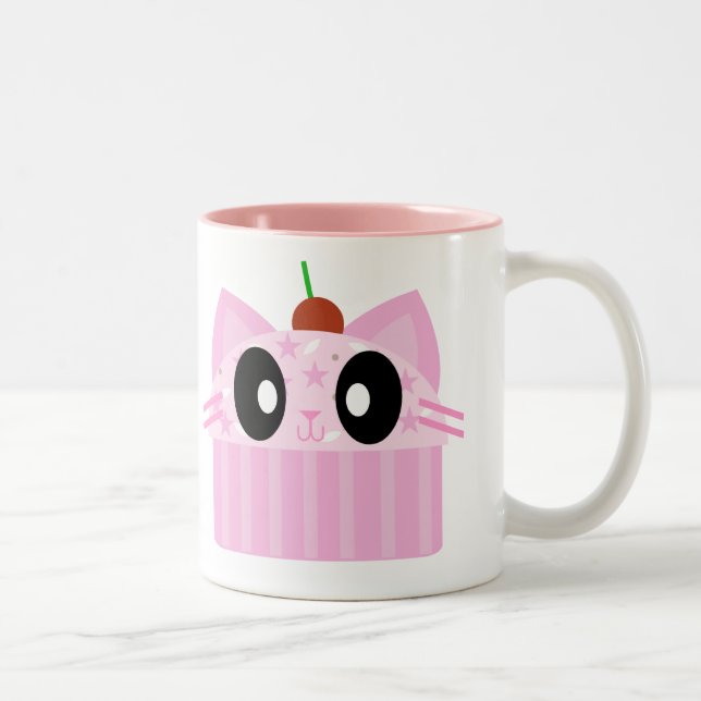 Caneca De Café Em Dois Tons gato de cupcake kawaii (Direita)