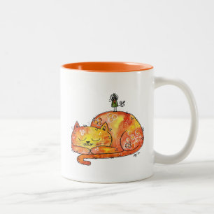 Caneca De Café Em Dois Tons Gato de Dormir Bravo