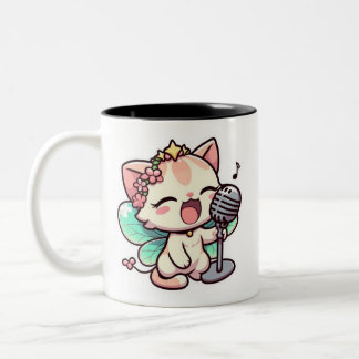 Caneca De Café Em Dois Tons Gato de fada bonito cantando