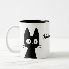 Caneca De Café Em Dois Tons Gato de Gato Preto Bonito - Olá Engraçada Taça de