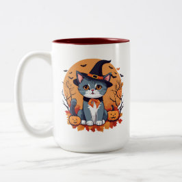 Caneca De Café Em Dois Tons Gato de Halloween Bonito Grande