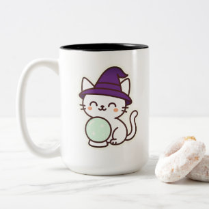 Caneca De Café Em Dois Tons Gato de Halloween de Kawaii - Mágico e Adorável Sp