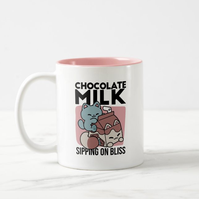 Caneca De Café Em Dois Tons Gato de Leite de Chocolate Kawaii – Bebida Aconche (Esquerda)