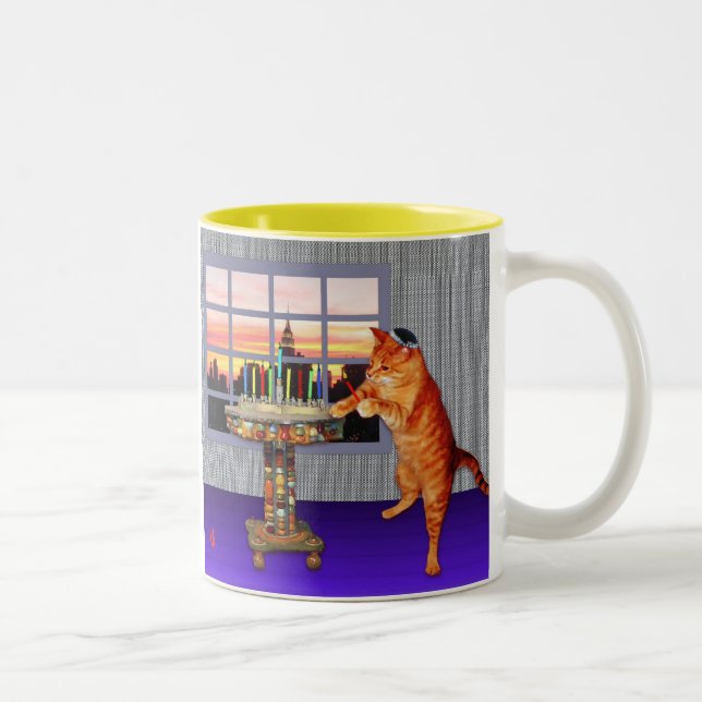 Caneca De Café Em Dois Tons Gato de Menorah (Direita)