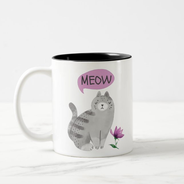 Caneca De Café Em Dois Tons Gato de Miau (Esquerda)
