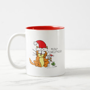 Caneca De Café Em Dois Tons Gato de Natal Engraçado