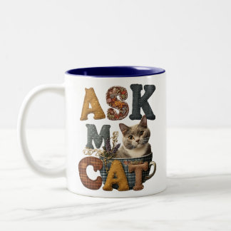 Caneca De Café Em Dois Tons Gato de Patchwork Aconchegante Pergunte ao Meu Gat
