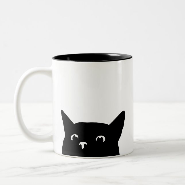 Caneca De Café Em Dois Tons Gato de Peeking Engraçado (Esquerda)