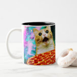 Caneca De Café Em Dois Tons Gato de pizza espacial engraçado<br><div class="desc">Engraçado e design louco por presentes legal!</div>