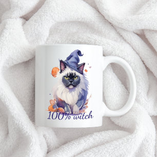 Caneca De Café Em Dois Tons Gato de salsicha do Halloween com chapéu de bruxa