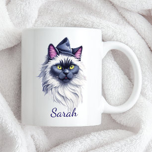 Caneca De Café Em Dois Tons Gato de salsicha do Halloween com chapéu de bruxa