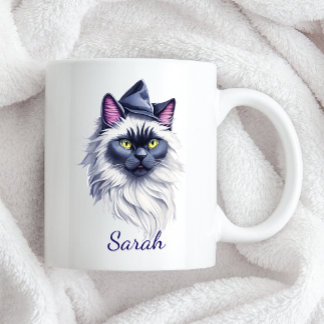 Caneca De Café Em Dois Tons Gato de salsicha do Halloween com chapéu de bruxa