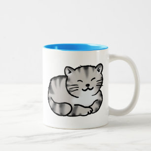 Caneca De Café Em Dois Tons gato de tigre cinzento do gato malhado macio