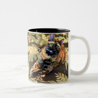 Caneca De Café Em Dois Tons Gato de Tortie com olhos verdes