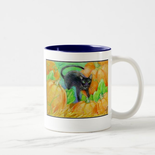 Caneca De Café Em Dois Tons Gato do Dia das Bruxas (Direita)
