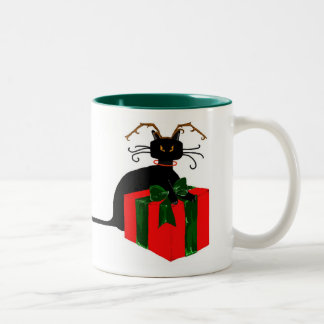 Caneca De Café Em Dois Tons Gato do Natal da cauda longa