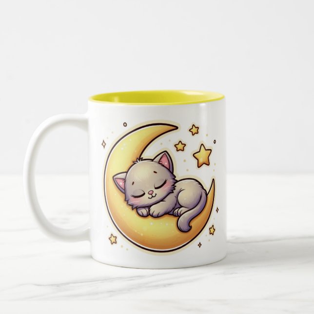 Caneca De Café Em Dois Tons Gato Dormindo Na Lua (Esquerda)