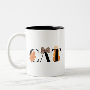 Caneca De Café Em Dois Tons Gato Elegante Bonito outono outono