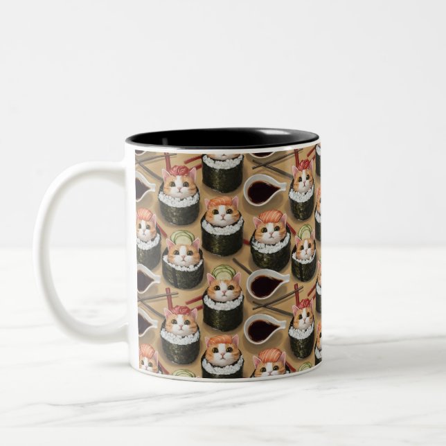 Caneca De Café Em Dois Tons Gato em Kimbap design gostoso e bonito (Esquerda)