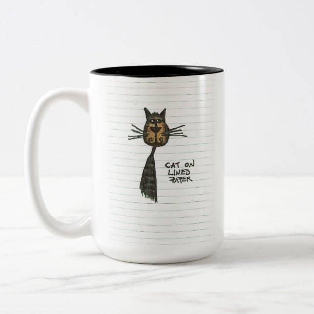 Caneca De Café Em Dois Tons Gato em Papel Vinculado (Esquerda)
