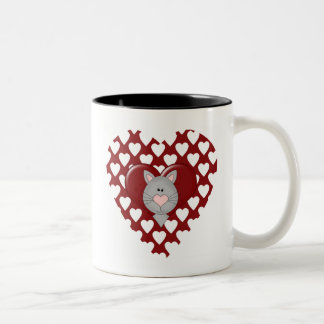 Caneca De Café Em Dois Tons Gato em t-shirt e em presentes vermelhos dos