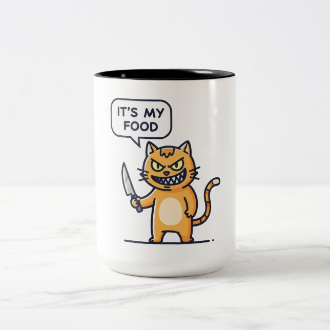 Caneca De Café Em Dois Tons Gato Engraçado com Faca (Centro)