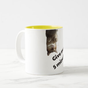 Caneca De Café Em Dois Tons Gato Engraçado de Cabeça para Baixo Dê 5 Minutos