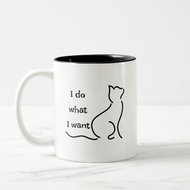 Caneca De Café Em Dois Tons Gato Engraçado - "Eu faço o que quero" (Esquerda)