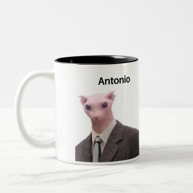 Caneca De Café Em Dois Tons gato engraçado meme antonio mug design (Esquerda)
