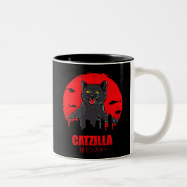 Caneca De Café Em Dois Tons Gato Engraçado Tema Japonês Monstro Catzilla