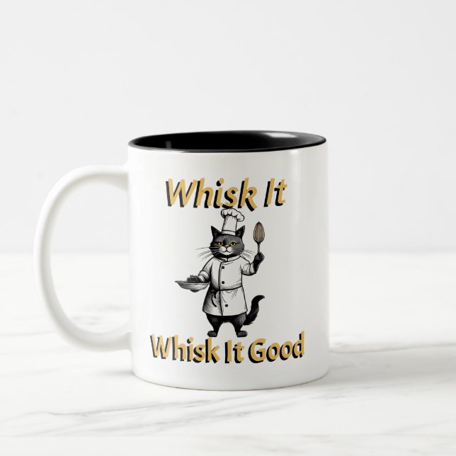 Caneca De Café Em Dois Tons Gato Engraçado Vestido como cozinheiro (Esquerda)