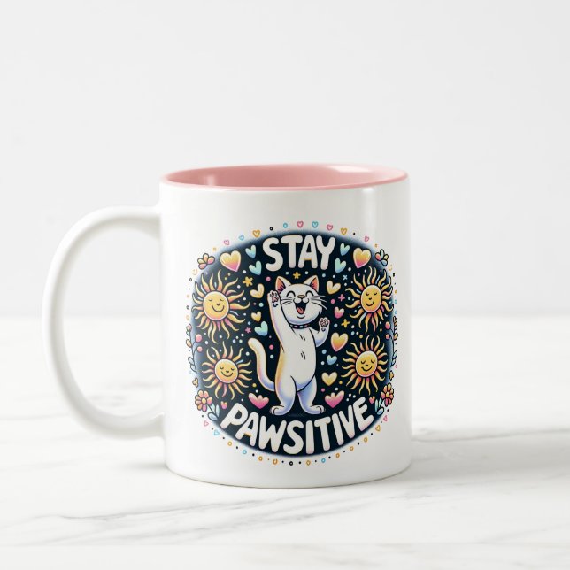Caneca De Café Em Dois Tons Gato Estar Positivo (Esquerda)