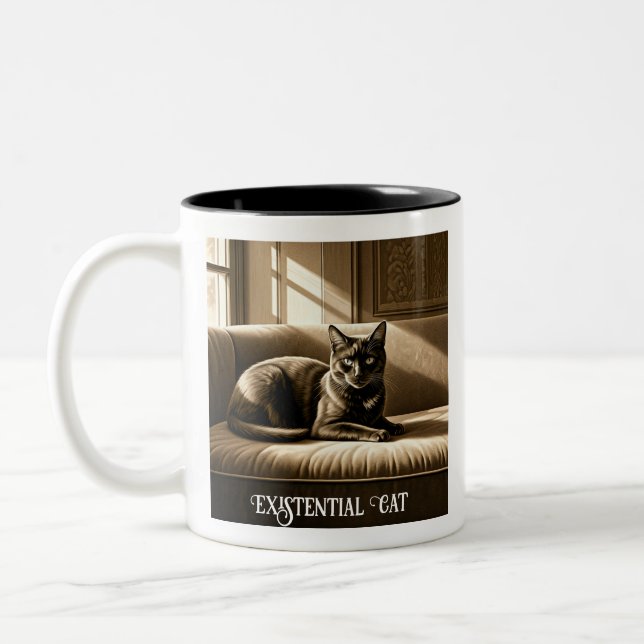 Caneca De Café Em Dois Tons Gato Existencialista (Esquerda)