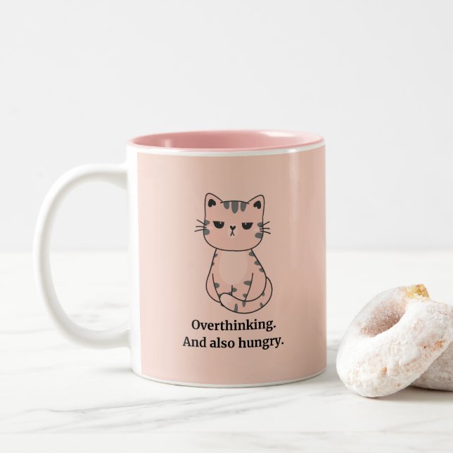 Caneca De Café Em Dois Tons Gato Faminto (Com Donut)