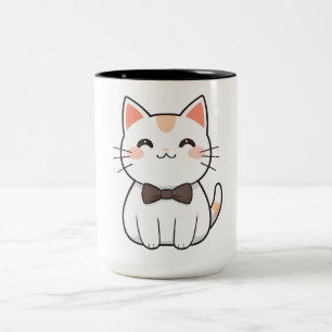 Caneca De Café Em Dois Tons Gato Fofo com Gravata Borboleta Design Kawaii
